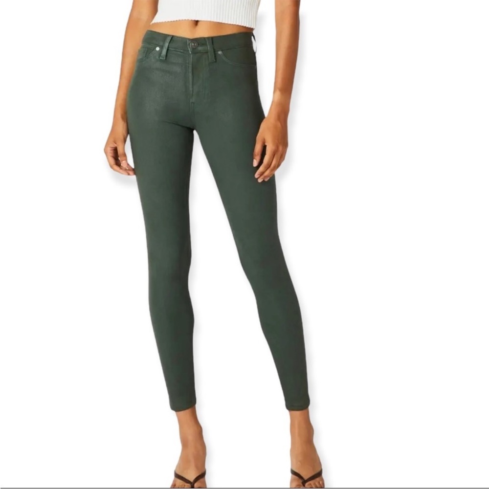 Hudson Jeans Barbara High Waisted Super Skinny Coated Green Size 24 NWT